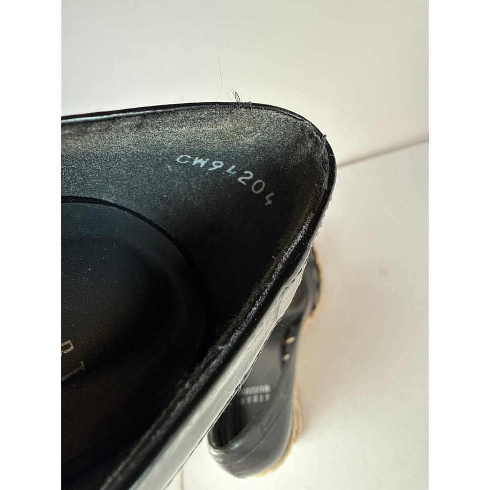 Stuart Weitzman Wedge Sandals Womens 6.5 Black Patent Espadrille Caged Peep Toe - Picture 9 of 11